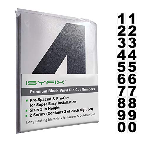Product Cover Black Vinyl Numbers Stickers - 3 Inch Self Adhesive - 2 Sets - Premium Decal Die Cut and Pre-Spaced for Mailbox, Signs, Window, Door, Cars, Trucks, Home, Business, Address Number, Indoor or Outdoor