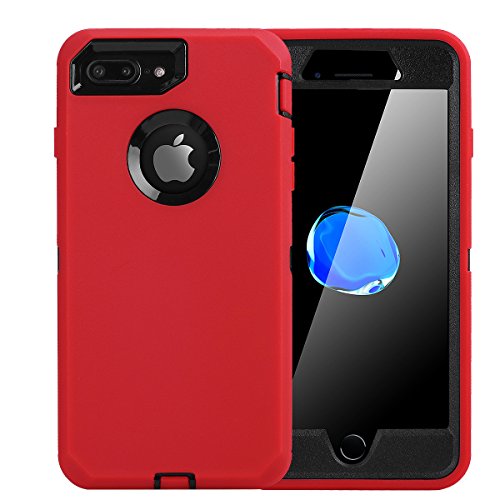 Product Cover AICase iPhone 8 Plus/7 Plus Case, [Heavy Duty] [Full Body] Tough 4 in 1 Rugged Shockproof Cover with Built-in Screen Protector for Apple iPhone 8 Plus/7 Plus (Black/Red)