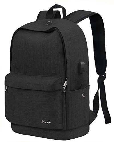 Product Cover School Backpack, College Middle High Student Anti-Theft Laptop Backpack for Boy Girl Men Women, Mancro Water Resistant Tarvel Computer Bag with USB Charging Port, Fit 15.6 inch Notebook,Black