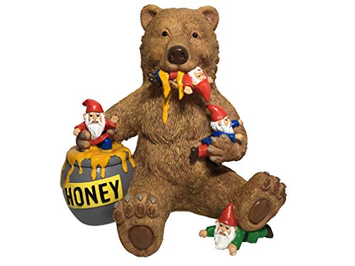 Product Cover GlitZGlam Miniature Bear and Gnomes with Honey - A Garden Gnome Statue for Your Fairy Garden