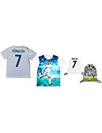 Product Cover Sport Fans Edge Ronaldo Jersey Style T-Shirt Kids Cristiano Ronaldo Jersey Picture T-Shirt Gift Set Youth Sizes ✓ Premium Quality ✓ ✓ Soccer Backpack Gift Packaging (YL 10-13 Years Old, Ronaldo)