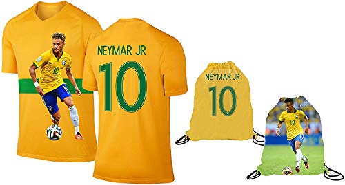 Product Cover Neymar Jersey Style T-shirt Kids Neymar Jr Jersey Brazil T-shirt Gift Set Youth Sizes ✓ Premium Quality ✓ ✓ Soccer Backpack Gift Packaging (YS 6-8 Years Old, Neymar)