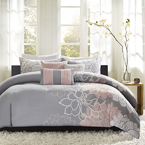 Product Cover Madison Park Lola Duvet Cover, Full/Queen Size, Grey/Blush