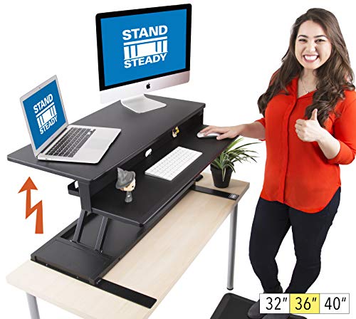 Product Cover Flexpro Power 36 Inch Electric Standing Desk - Electric Height Adjustable Stand up Desk by Award Winning Stand Steady - Holds 2 Monitors (Black) (36