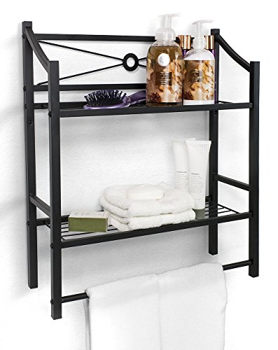 Product Cover Sorbus Bathroom Shelf with Towel Bar, 2-Tier Bathroom Shelves Wall Mounted or Freestanding, Toilet Storage Organizer for Bath Essentials, Planters, Books
