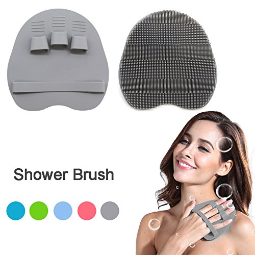 Product Cover Soft Silicone Shower Brush Body Wash Bath Exfoliating Skin Massage Scrubber, Dry Skin Brushing Glove Loofah, Fit for Sensitive and All Kinds of Skin (Gray)