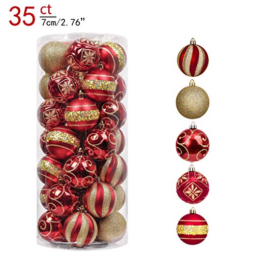 Product Cover Valery Madelyn 35ct 70mm Luxury Red and Gold Shatterproof Christmas Ball Ornaments Decoration,Themed with Tree Skirt(Not Included)