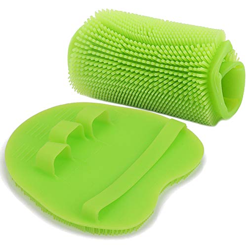 Product Cover Soft Silicone Shower Brush, Body & Face & Short Hair Wash, Bath Exfoliating Skin Massage Scrubber, Dry Skin Brushing Glove Loofah, Fit for Sensitive and All Kinds of Skin (Green)