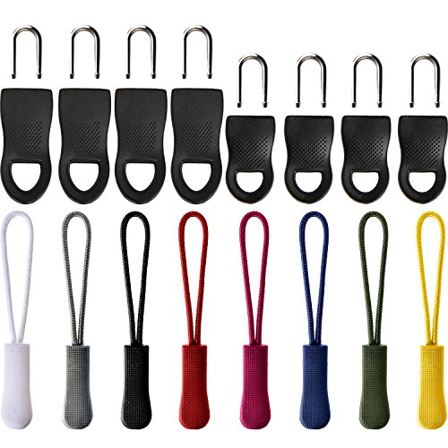 Product Cover Hicarer 48 Pieces Zipper Pulls Zip Fixer Tags Zipper Repair Tabs Replacements for Clothes, Bags and Crafts (8 Colors)