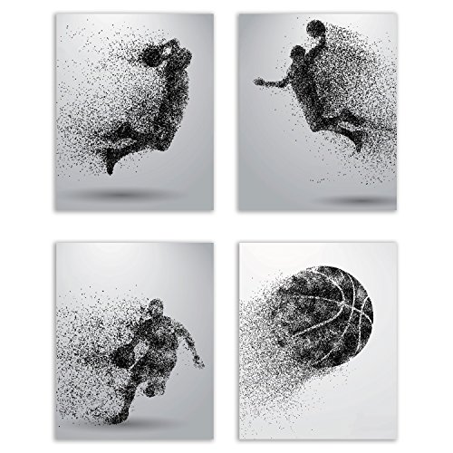 Product Cover Basketball Wall Art Prints - Particle Silhouette - Set of 4 (8x10) Poster Photos - Bedroom - Man Cave Decor