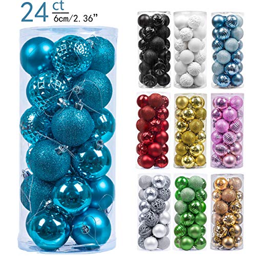 Product Cover Valery Madelyn 24ct 60mm Essential Blue Basic Ball Shatterproof Christmas Ball Ornaments Decoration,Themed with Tree Skirt(Not Included)
