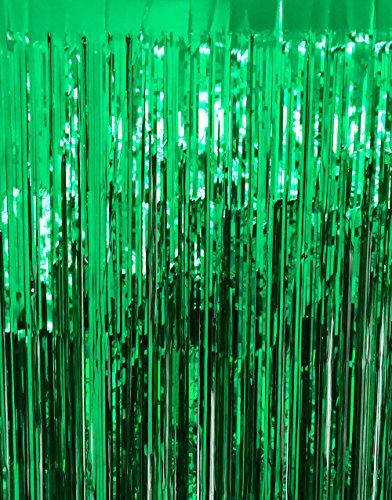 Product Cover GOER 3.2 ft x 9.8 ft Metallic Tinsel Foil Fringe Curtains for Party Photo Backdrop Wedding Decor (Green,1 Pack)
