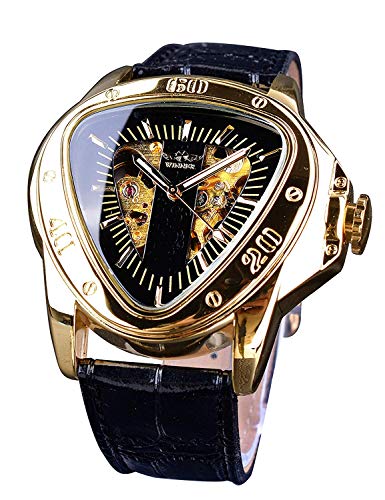 Product Cover Winner Fashion Mechanical Wrist Watch Triangle Racing Dial Golden Skeleton Dial