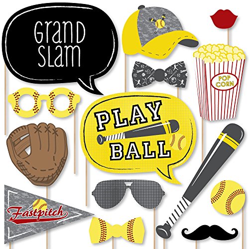Product Cover Big Dot of Happiness Grand Slam - Fastpitch Softball - Birthday Party or Baby Shower Photo Booth Props Kit - 20 Count