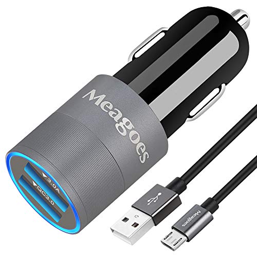 Product Cover Meagoes Fast Car Charger, Compatible for Samsung Galaxy S7 Edge/ S7/S7 Active/S6 Edge/S6/S5/S4, Note 5/4, with Rapid Micro USB Charge Cable, Quick Charge 3.0 and 3A Charging Port Car Adapter