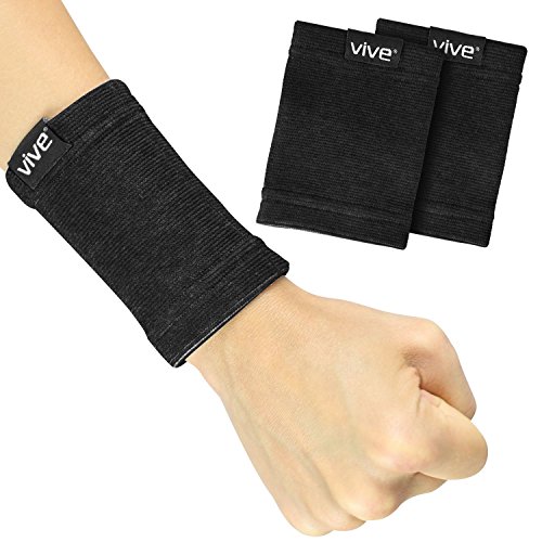 Product Cover Vive Wrist Sweatbands (Pair) - Bamboo Charcoal Compression Wristband - Athletic Support for Carpal Tunnel Pain Relief, Arthritis, Tendonitis and Tennis (Black, Large/X-Large)