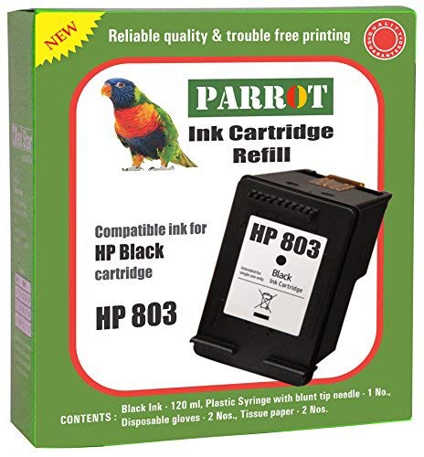 Product Cover Parrot Ink Cartridge Refill kit Compatible for HP 803 Black Ink Cartridge Suitable for Desk Jet Printer 1111,1112,2131,2132,2621,2622,2623,AMP 120,125