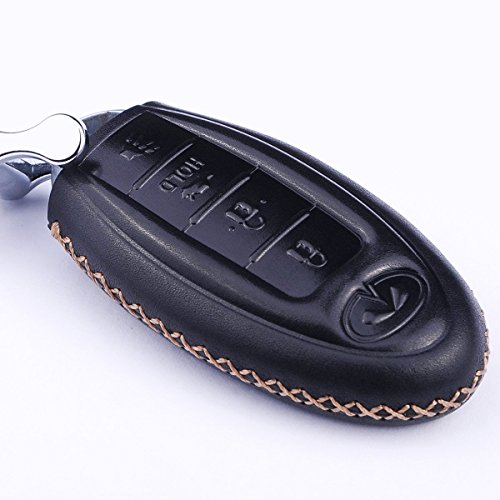 Product Cover Cadtealir Calfskin Genuine Leather 2000-2018 Infiniti Infinity g35 qx56 fx35 q50 g37 m35 qx60 i35 qx80 q60 qx30 Key fob Cover case Holder only for 5 Buttons (4 Buttons)