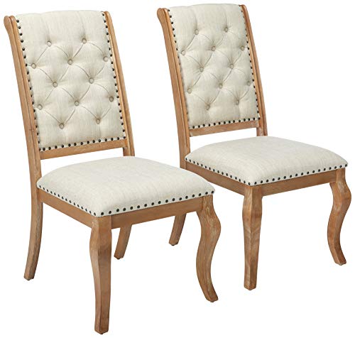 Product Cover Glen Cove Dining Chairs with Button Tufting and Nailhead Trim Cream and Barley Brown (Set of 2)