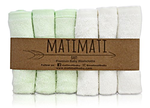 Product Cover Baby Bamboo Washcloths - Premium Wash Cloth Set of 6 - Ultra Soft Kids/Infant Wash Cloths for Face and Body - Neutral Washcloth Pack - Top Baby Registry and Shower Gifts by Matimati