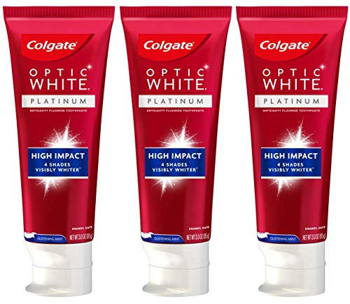 Product Cover Colgate Optic White High Impact White Whitening Toothpaste, Travel Friendly - 3 Ounce (3 Pack)