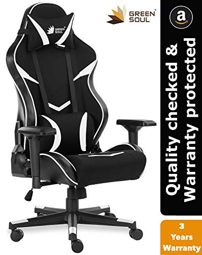 Product Cover Green Soul Monster Series Gaming/Ergonomic Healthy Chair in Fabric and PU Leather (Black and White, Large)