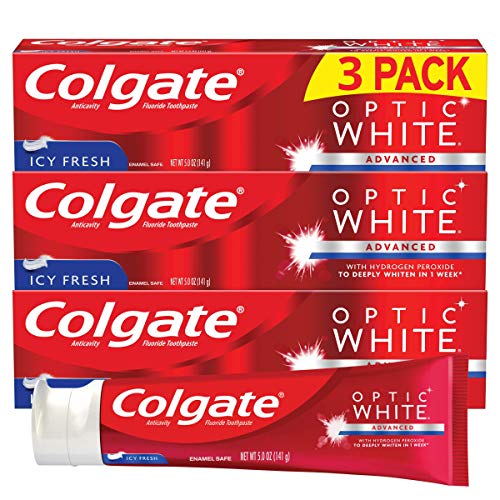 Product Cover Colgate Optic White Whitening Toothpaste, Icy Fresh - 5 ounce (3 Pack)
