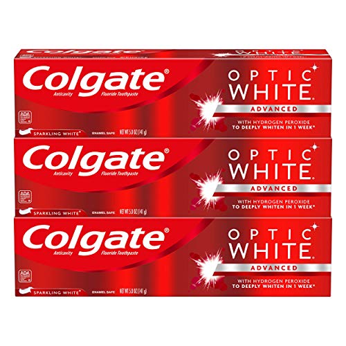 Product Cover Colgate Optic White Whitening Toothpaste, Sparkling White - 5 ounce (3 Pack)