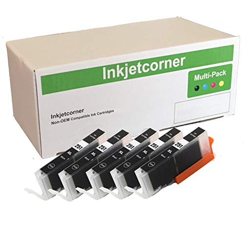 Product Cover Inkjetcorner Compatible Ink Cartridges Replacement for CLI-251XL CLI-251 IP7220 iX6820 MG5520 MG5522 MG5620 MG6620 MG5420 MG6420 MX920 MX922 (Photo Black, 5-Pack)