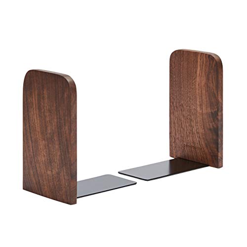 Product Cover Pandapark Wood Bookends,Pack of 1 Pair,Non-Skid,Black Walnut,Office Book Stand (Black Walnut-A)