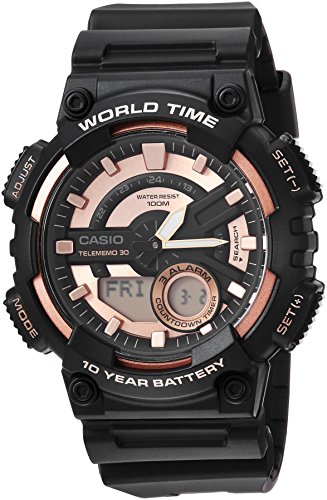 Product Cover Casio Men's Telememo Quartz Watch with Resin Strap, Black, 28 (Model: AEQ-110W-1A3V)