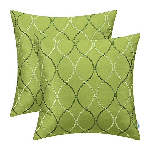 Product Cover CaliTime Pack of 2 Cushion Covers Throw Pillow Cases Shells for Home Sofa Couch Modern Waves Lines Embroidered 18 X 18 Inches Olive Green