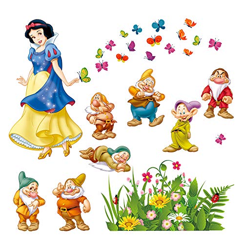 Product Cover decalmile Snow White and The Seven Dwarfs Wall Decals Princess Wall Stickers Peel and Stick Removable Vinyl Wall Art for Kids Bedroom Nursery Girls Room