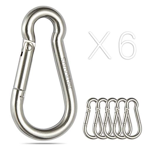 Product Cover sprookber Stainless Steel Spring Snap Hook Carabiner - 304 Stainless Steel Clips, Set of 6