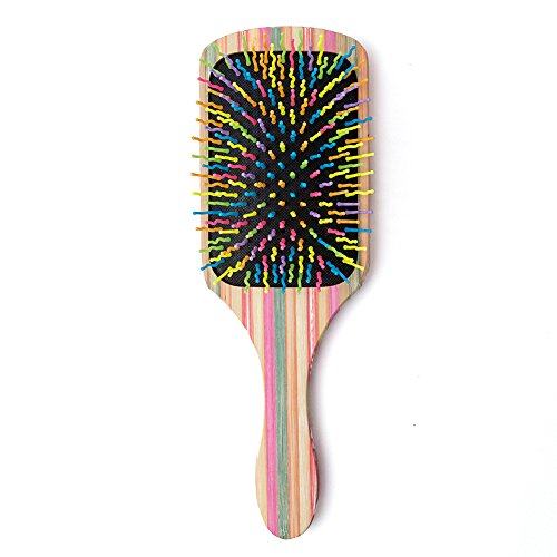 Product Cover WINSUN Natural Bamboo Hair Brush, Natural Rainbow Bamboo Paddle Hair Brush with Colorful Nylon Pins, Good Massage and Anti Static Detangling Hair Brush for Woman, Girls and Kids, for All Hair Types.