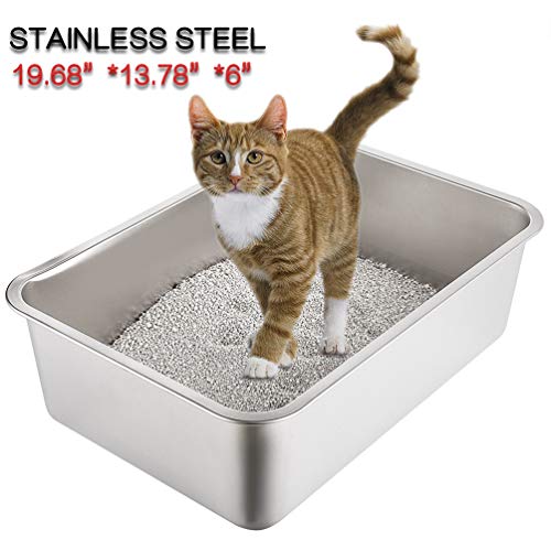 Product Cover Yangbaga Stainless Steel Litter Box for Cat and Rabbit, Odor Control Litter Pan, Non Stick Smooth Surface, Easy to Clean, Never Bend, Rust Proof, Large Size with High Sides and Non Slip Rubber Feets