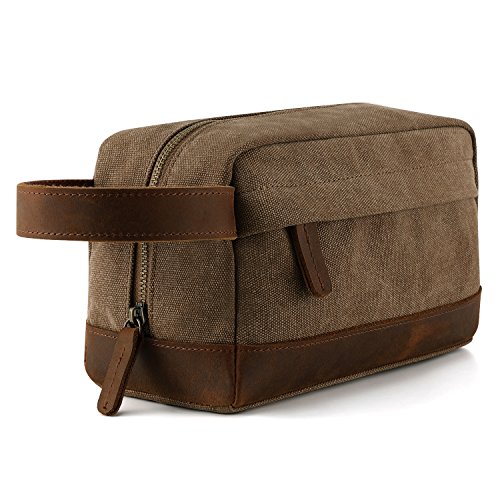 Product Cover Plambag Canvas Leather Toiletry Bag for Men, Travel Dopp Kit Shaving Bag Organizer(Coffee)