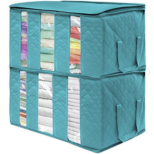Product Cover Sorbus Foldable Storage Bag Organizers, 3 Sections, Great for Clothes, Blankets, Closets, Bedrooms, and More, 2-Pack (Aqua)