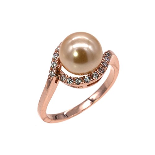 Product Cover Lavencious 8 mm Pearl Ring Ivory AAA CZ Micro Pave Size 5-10 Wedding Jewelry