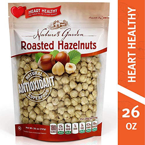 Product Cover Nature's Garden Roasted Hazelnuts, Heart Healthy snack, Natural Antioxidant, Vegan, Koshar, Gluten Free, Cholesterol Free, Sodium Free, no Artificial Ingredients, 26 oz.