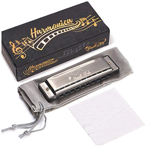 Product Cover Harmonica for Toddlers, Kids, and Adults, Musical Instrument for Beginners with 10 Holes and 20 Notes, Stainless Steel Diatonic Mouth Organ Set Complete with Storage Bag, Blues Harp for Boys & Girls