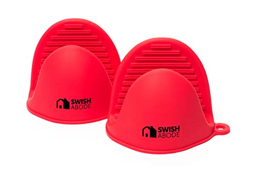 Product Cover Swish Abode Red Silicone Oven Mitts Set(2) for Instant Pot or Kitchen use as Potholder or Baking Holder Mini Oven mitt is Sold in a Pair and Mini Mitten Holders can be Used When Cooking on a Grill