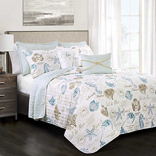 Product Cover Lush Decor 7 Piece Harbor Life Quilt Set, King, Blue and Taupe