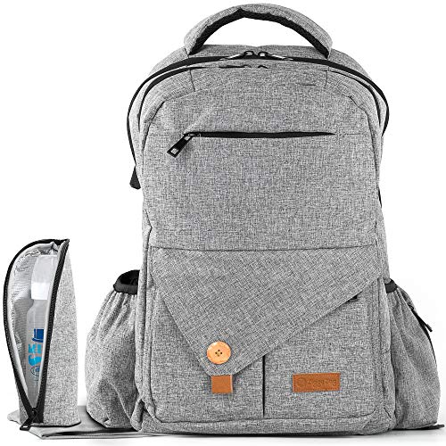 Product Cover Diaper Bag Backpack | Easy Travel for Active Parents | Max Durability & Storage Capacity | Light Gray Classic Unisex Style | Bonus Change Pad & Insulated Bottle Sleeve | Large Diaper Backpack