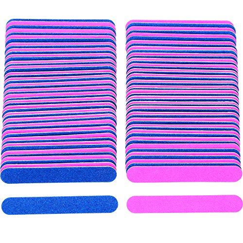 Product Cover Sumind 100 Pack Disposable Nail Files Double Sided Emery Boards Manicure Tools, Blue and Pink