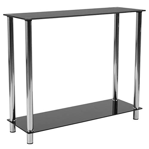 Product Cover Flash Furniture Riverside Collection Black Glass Console Table with Shelves and Stainless Steel Frame - HG-112350-GG
