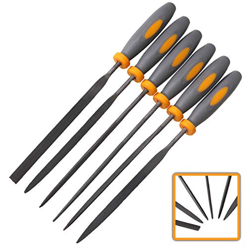 Product Cover Needle File Set|6 Piece| Hardened Steel Alloy, Secure Grip| For Jewelry, Metal, Plastic, Wood & DIY Projects| Mini Set Complete w/Flat, Flat Warding, Square, Triangular, Round & Half Round Chisels