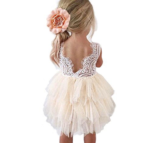 Product Cover Backless A-line Lace Back Flower Girl Dress (0-6 Month, Ivory)