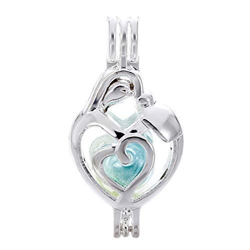 Product Cover 10pcs Bright Silver Mother & Child Charms Pearl Cage Locket Beads Cage Pendant Necklace Jewelry Making Supplies-for Oyster Pearls, Mother's Day Gifts (Mother & Child)