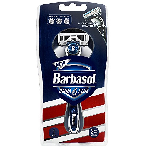 Product Cover Barbasol Ultra 6 Plus Men's Razor with 2 Razor Blade Refills (1 Handle + 2 Cartridges), Mens Razors/Blades